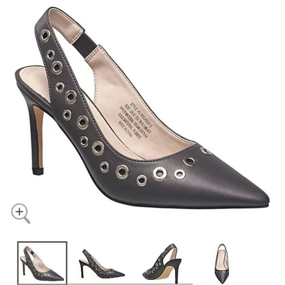 French Connection RockOut Grey Leather Studded Slingback Stiletto Heels Sz 8 - Picture 1 of 8